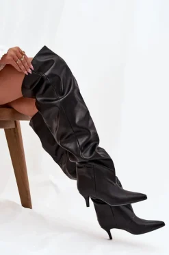 Wsuwane Kozaki Damskie Na Szpilce Czarne Ysolienne