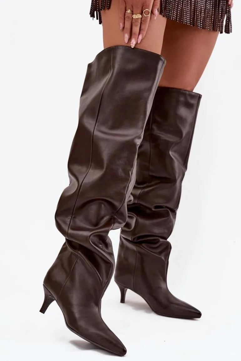 Wsuwane Kozaki Damskie Na Szpilce Czekoladowe Ysolienne