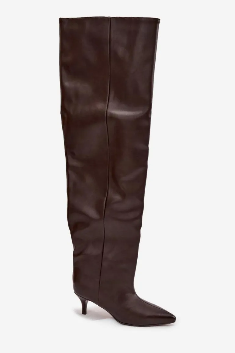 Wsuwane Kozaki Damskie Na Szpilce Czekoladowe Ysolienne