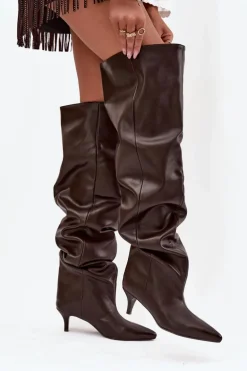 Wsuwane Kozaki Damskie Na Szpilce Czekoladowe Ysolienne