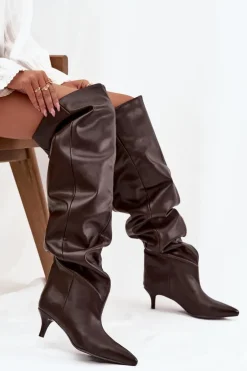 Wsuwane Kozaki Damskie Na Szpilce Czekoladowe Ysolienne