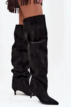 Wsuwane Kozaki Damskie Na Szpilce Czarne Ysolienne