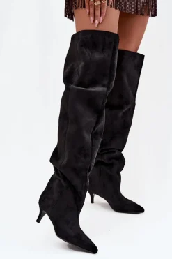 Wsuwane Kozaki Damskie Na Szpilce Czarne Ysolienne