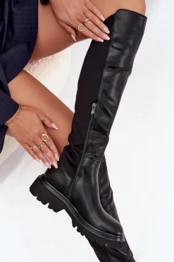 Wsuwane Kozaki Damskie Z Eko Skóry Czarne Sylvina