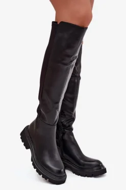 Wsuwane Kozaki Damskie Z Eko Skóry Czarne Sylvina