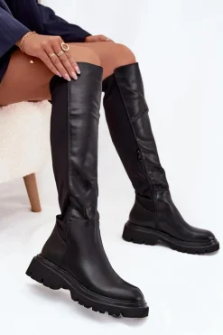 Wsuwane Kozaki Damskie Z Eko Skóry Czarne Sylvina