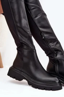 Wsuwane Kozaki Damskie Z Eko Skóry Czarne Sylvina