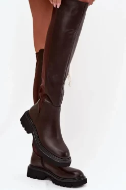 Wsuwane Kozaki Damskie Z Eko Skóry Czekoladowe Sylvina