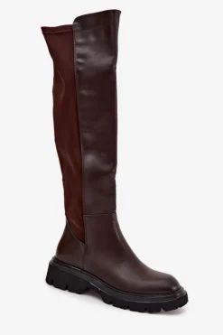 Wsuwane Kozaki Damskie Z Eko Skóry Czekoladowe Sylvina