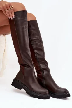 Wsuwane Kozaki Damskie Z Eko Skóry Czekoladowe Sylvina