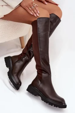 Wsuwane Kozaki Damskie Z Eko Skóry Czekoladowe Sylvina