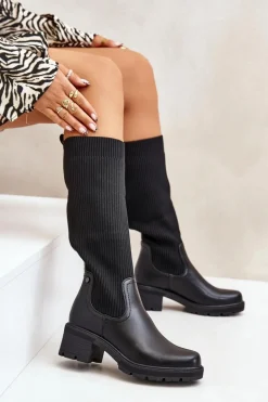 Wsuwane Kozaki Z Elastyczną Cholewką Przed Kolano Czarne Vaimi