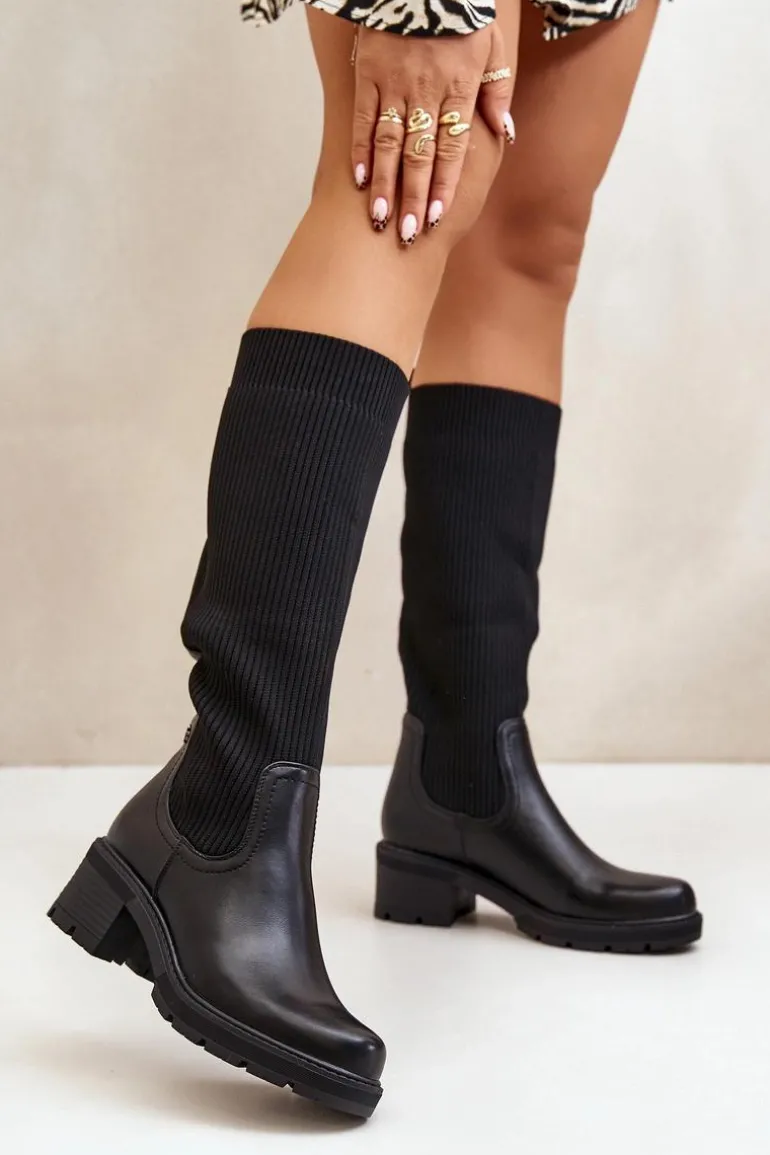 Wsuwane Kozaki Z Elastyczną Cholewką Przed Kolano Czarne Vaimi