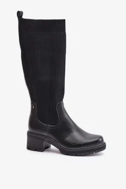 Wsuwane Kozaki Z Elastyczną Cholewką Przed Kolano Czarne Vaimi