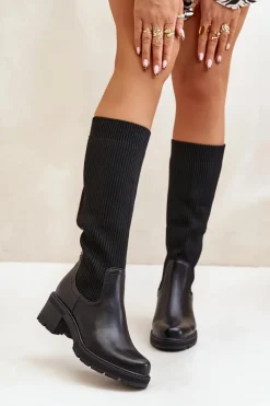 Wsuwane Kozaki Z Elastyczną Cholewką Przed Kolano Czarne Vaimi