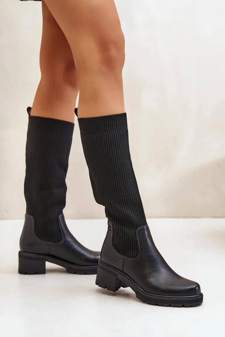 Wsuwane Kozaki Z Elastyczną Cholewką Przed Kolano Czarne Vaimi