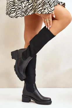 Wsuwane Kozaki Z Elastyczną Cholewką Przed Kolano Czarne Vaimi