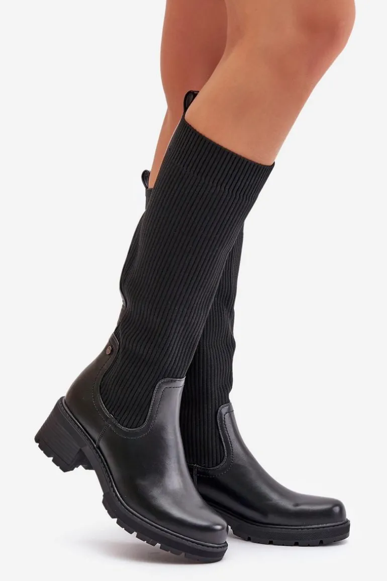 Wsuwane Kozaki Z Elastyczną Cholewką Przed Kolano Czarne Vaimi