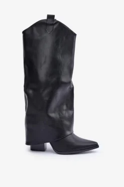 Wsuwane Kozaki Z Wywiniętą Cholewką Na Słupku Czarne Rialivia