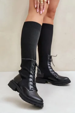 Wsuwane Kozaki Ze Skarpetkową Cholewką Czarne Iranel