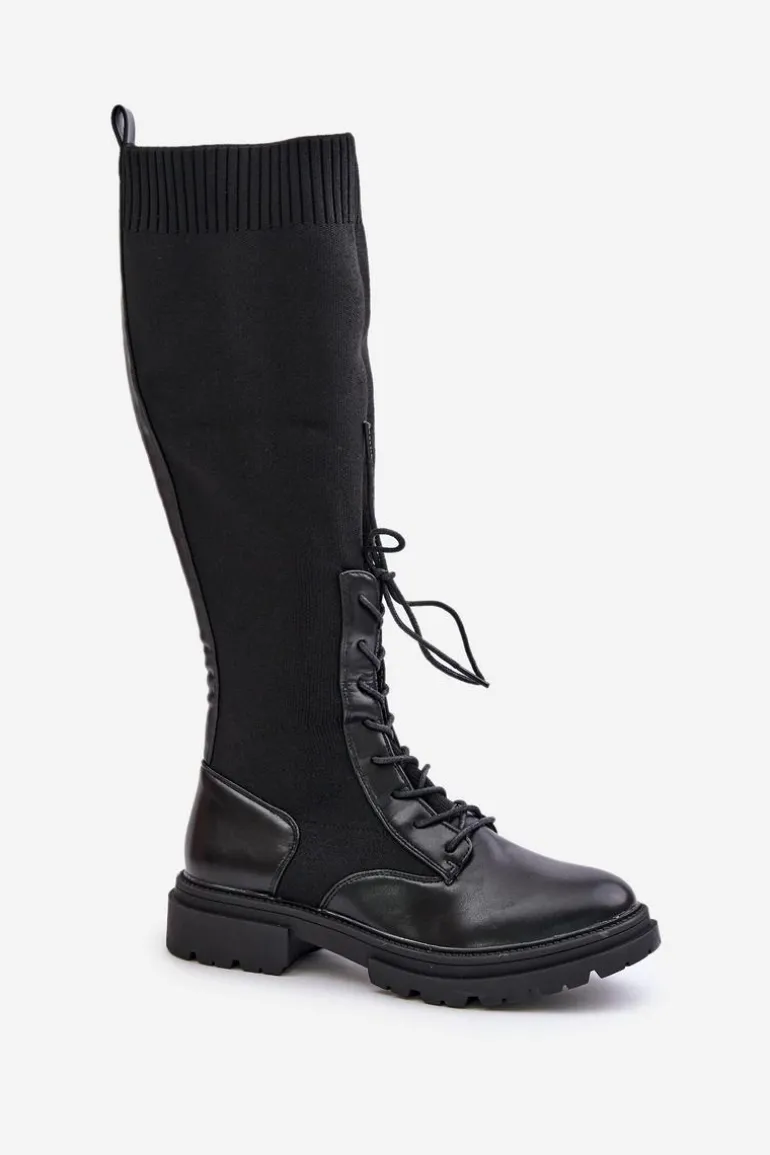 Wsuwane Kozaki Ze Skarpetkową Cholewką Czarne Iranel