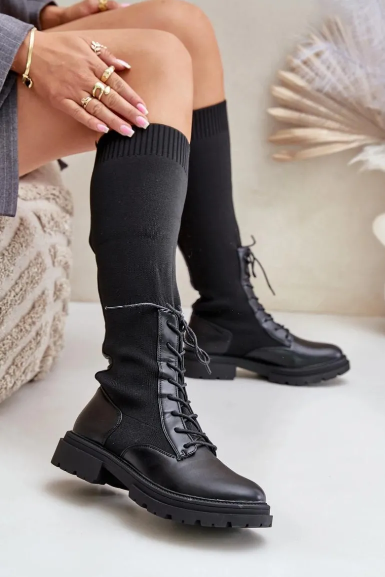 Wsuwane Kozaki Ze Skarpetkową Cholewką Czarne Iranel