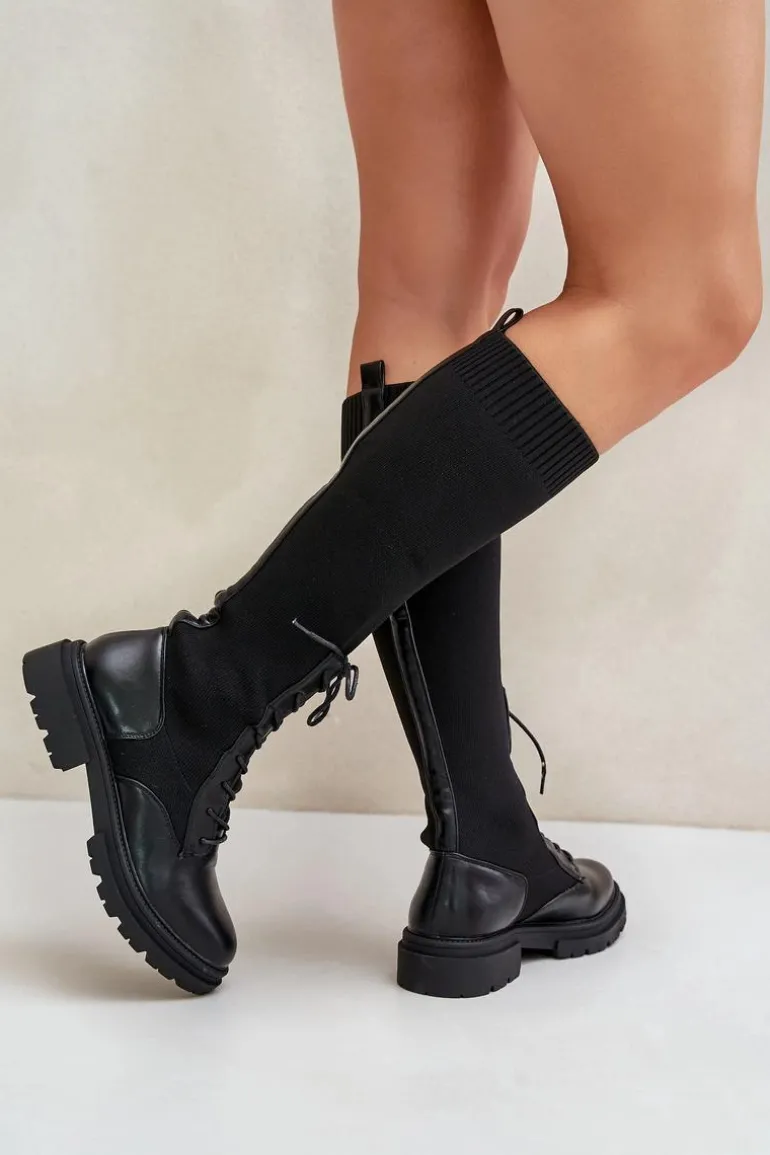 Wsuwane Kozaki Ze Skarpetkową Cholewką Czarne Iranel