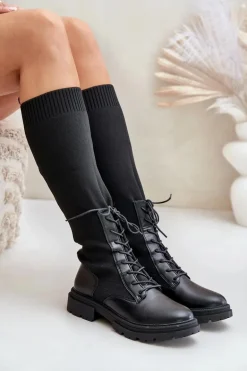 Wsuwane Kozaki Ze Skarpetkową Cholewką Czarne Iranel