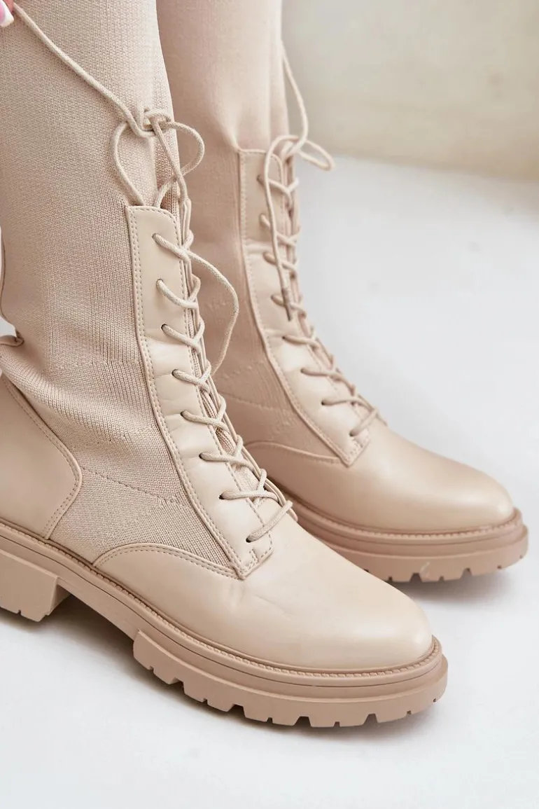 Wsuwane Kozaki Ze Skarpetkową Cholewką Beżowe Iranel