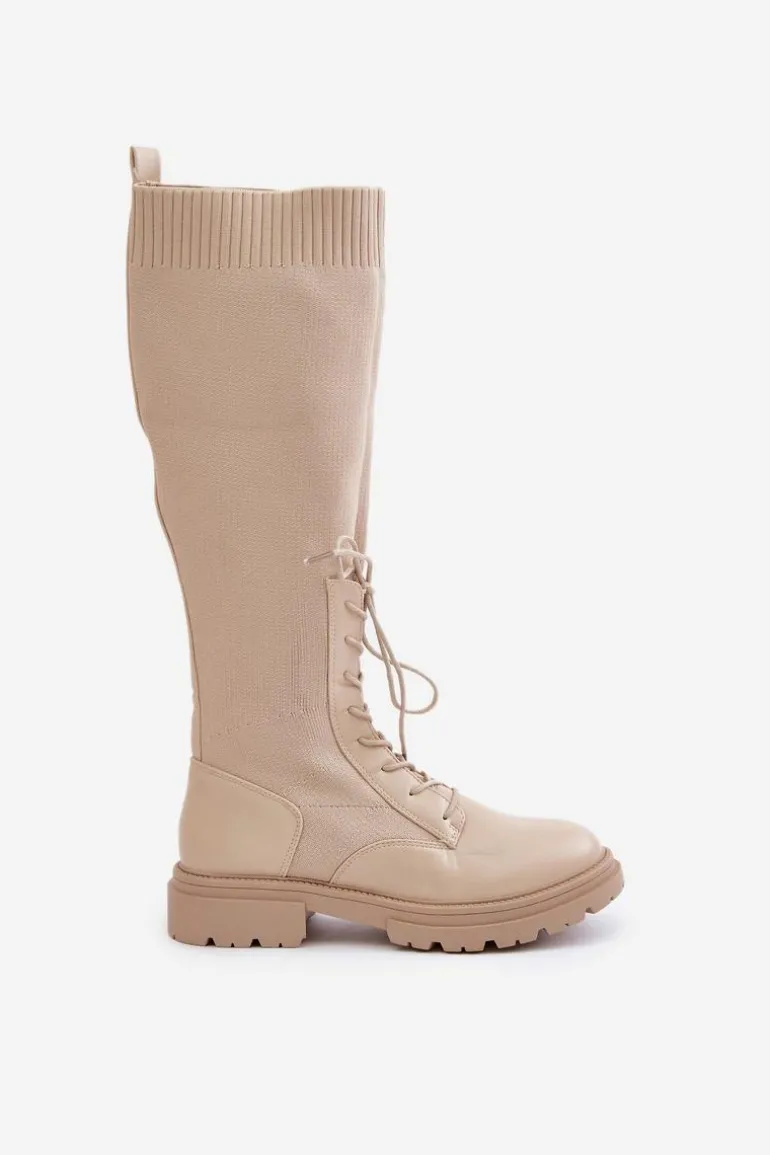 Wsuwane Kozaki Ze Skarpetkową Cholewką Beżowe Iranel