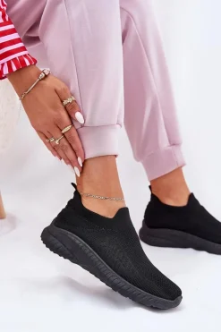 Wsuwane Materiałowe Buty Sportowe Damskie Czarne Minstina