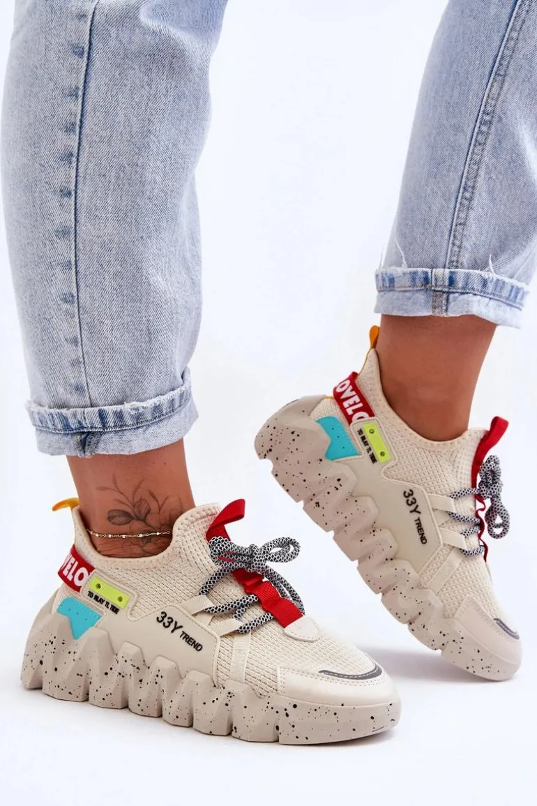 Wsuwane Modne Sneakersy Beżowe Evolution