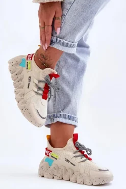 Wsuwane Modne Sneakersy Beżowe Evolution