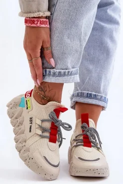 Wsuwane Modne Sneakersy Beżowe Evolution