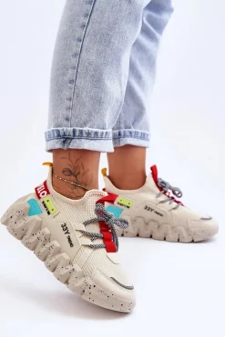 Wsuwane Modne Sneakersy Beżowe Evolution