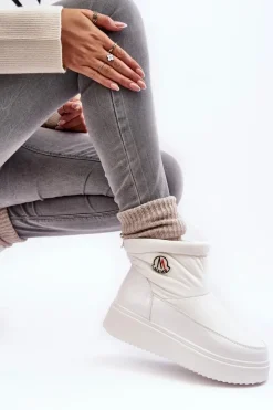 Wsuwane Śniegowce Damskie Na Platformie Białe Gattea