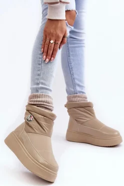 Wsuwane Śniegowce Damskie Na Platformie Beżowe Gattea