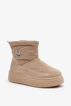 Wsuwane Śniegowce Damskie Na Platformie Beżowe Gattea