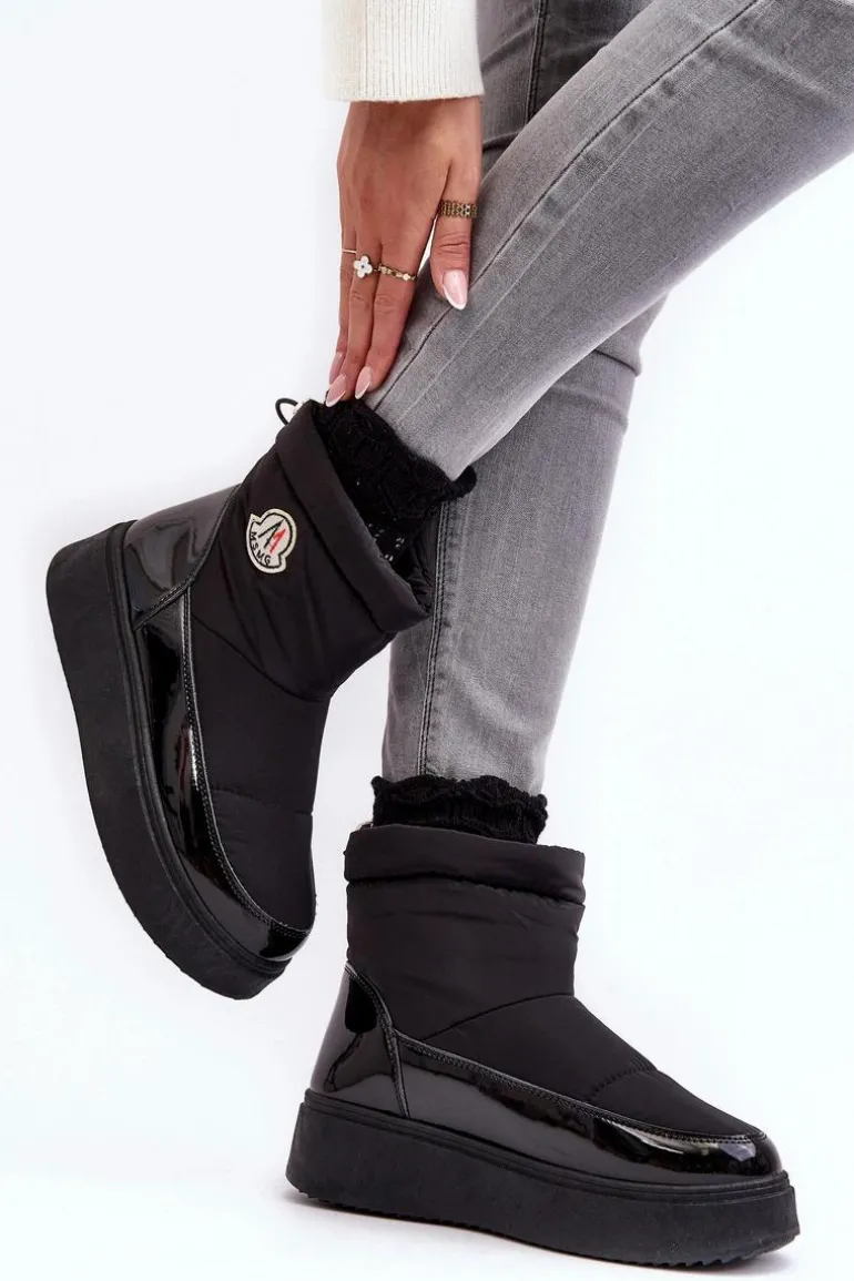 Wsuwane Śniegowce Damskie Na Platformie Czarne Gattea