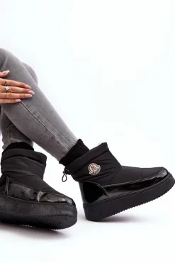 Wsuwane Śniegowce Damskie Na Platformie Czarne Gattea