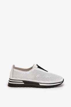 Wsuwane Półbuty Damskie Z Naturalnej Skóry S.Barski LR51-672 Białe