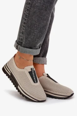 Wsuwane Półbuty Damskie Z Naturalnej Skóry S.Barski LR51-672 Beżowe