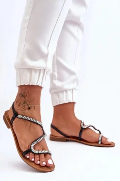 Wsuwane Sandały Damskie Z Ozdobami Czarne Hayen