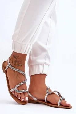 Wsuwane Sandały Damskie Z Ozdobami Srebrne Hayen