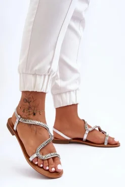 Wsuwane Sandały Damskie Z Ozdobami Srebrne Hayen