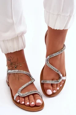 Wsuwane Sandały Damskie Z Ozdobami Srebrne Hayen