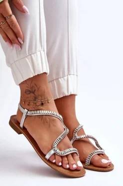 Wsuwane Sandały Damskie Z Ozdobami Srebrne Hayen