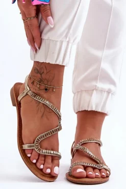 Wsuwane Sandały Damskie Z Ozdobami Złote Hayen