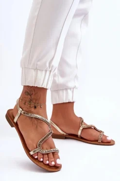 Wsuwane Sandały Damskie Z Ozdobami Złote Hayen