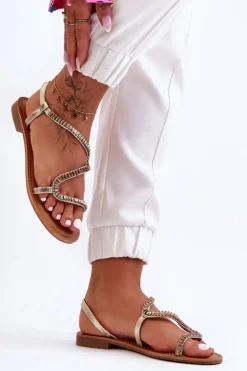 Wsuwane Sandały Damskie Z Ozdobami Złote Hayen